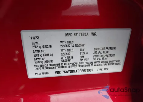 2023 Tesla Model Y Performance Dual Motor All-Wheel Drive from USA, damaged, VIN 7SAYGDEF9PF924907